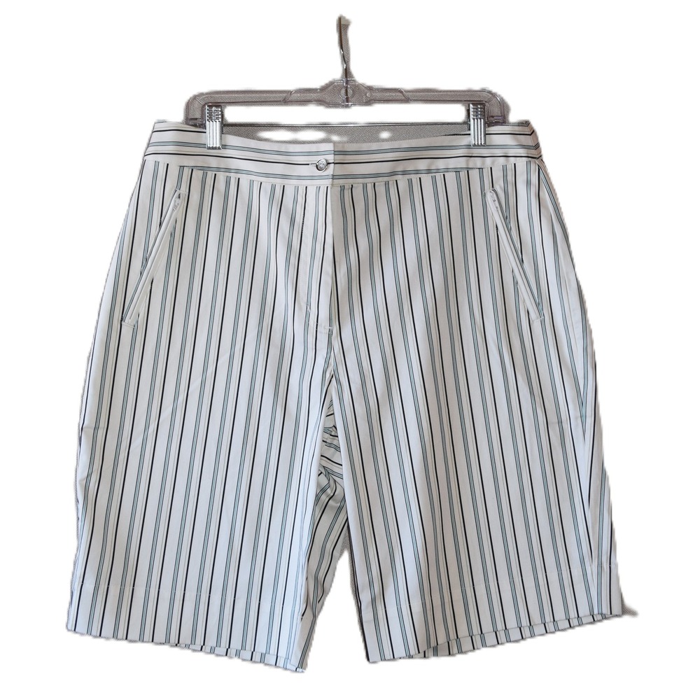 Chico's In One Putter Shorts Women Size 2 White Striped NEW Golf Cotton Stretch